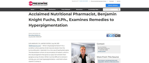 ACCLAIMED NUTRITIONAL PHARMACIST, BENJAMIN KNIGHT FUCHS, R.PH., EXAMINES REMEDIES TO HYPERPIGMENTATION